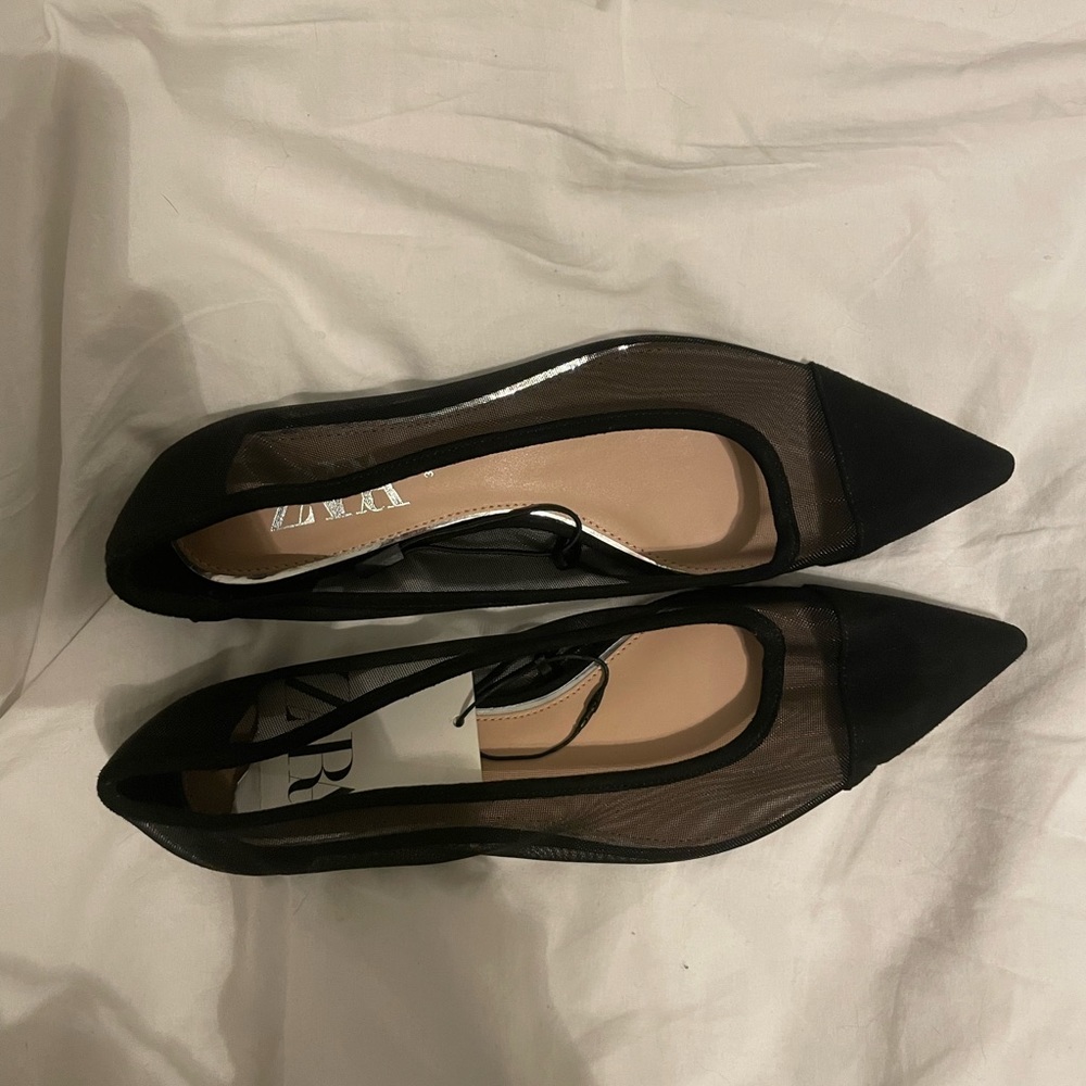 Zara pointed toe mesh / suede flats